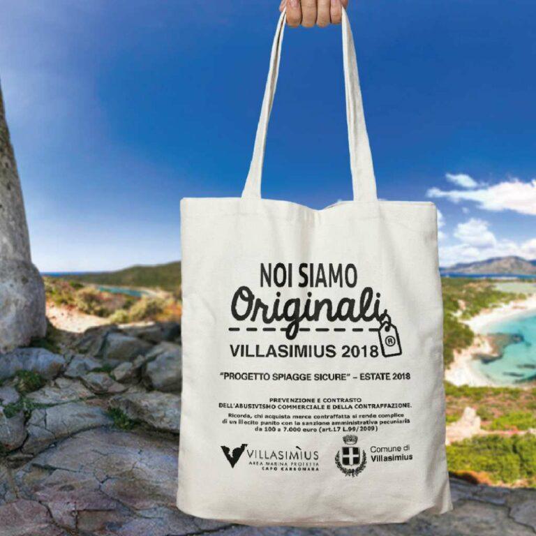 Realizzazione shopper personalizzata con scritte per Noi Siamo Originali, Villasimius 2028